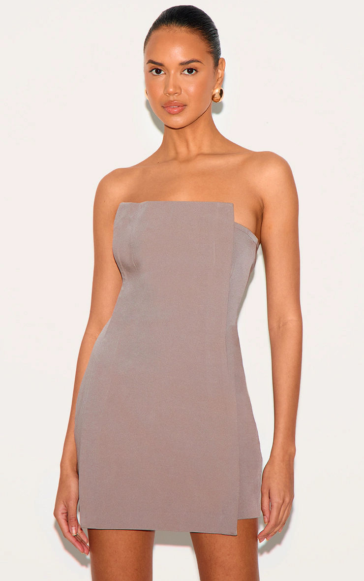 Mushroom Woven Panel Detail Bandeau Mini Dress 4 Mushroom Woven Panel Detail Bandeau Mini Dress