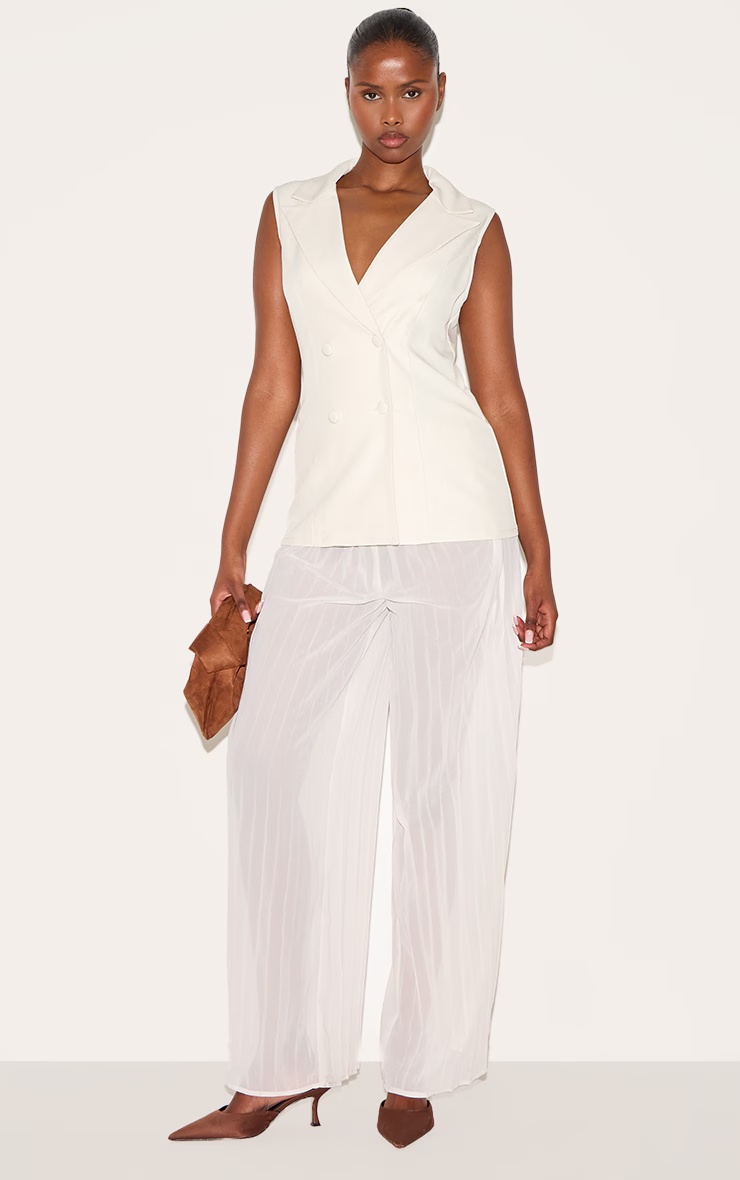 Almond Woven Waistcoat Overlay Chiffon Jumpsuit 4 Almond Woven Waistcoat Overlay Chiffon Jumpsuit