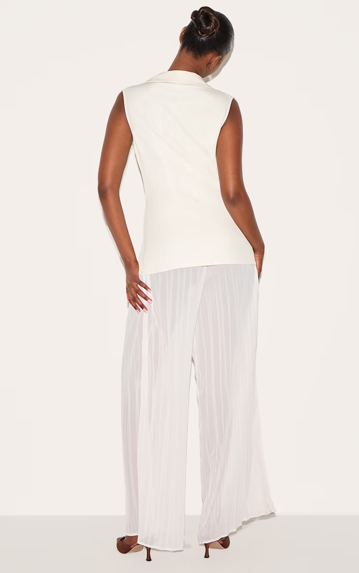 Almond Woven Waistcoat Overlay Chiffon Jumpsuit 5 Almond Woven Waistcoat Overlay Chiffon Jumpsuit
