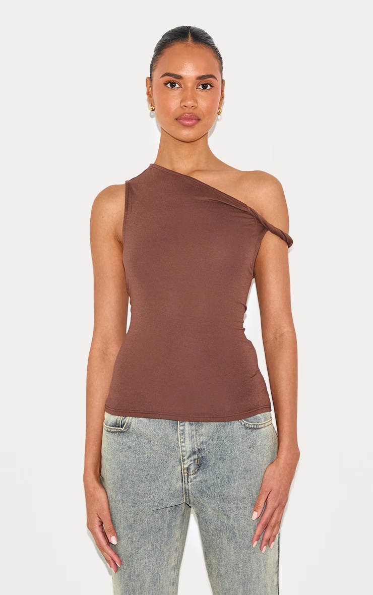 Mocha Soft Cotton Twist Detail Long Vest Top 4 Mocha Soft Cotton Twist Detail Long Vest Top