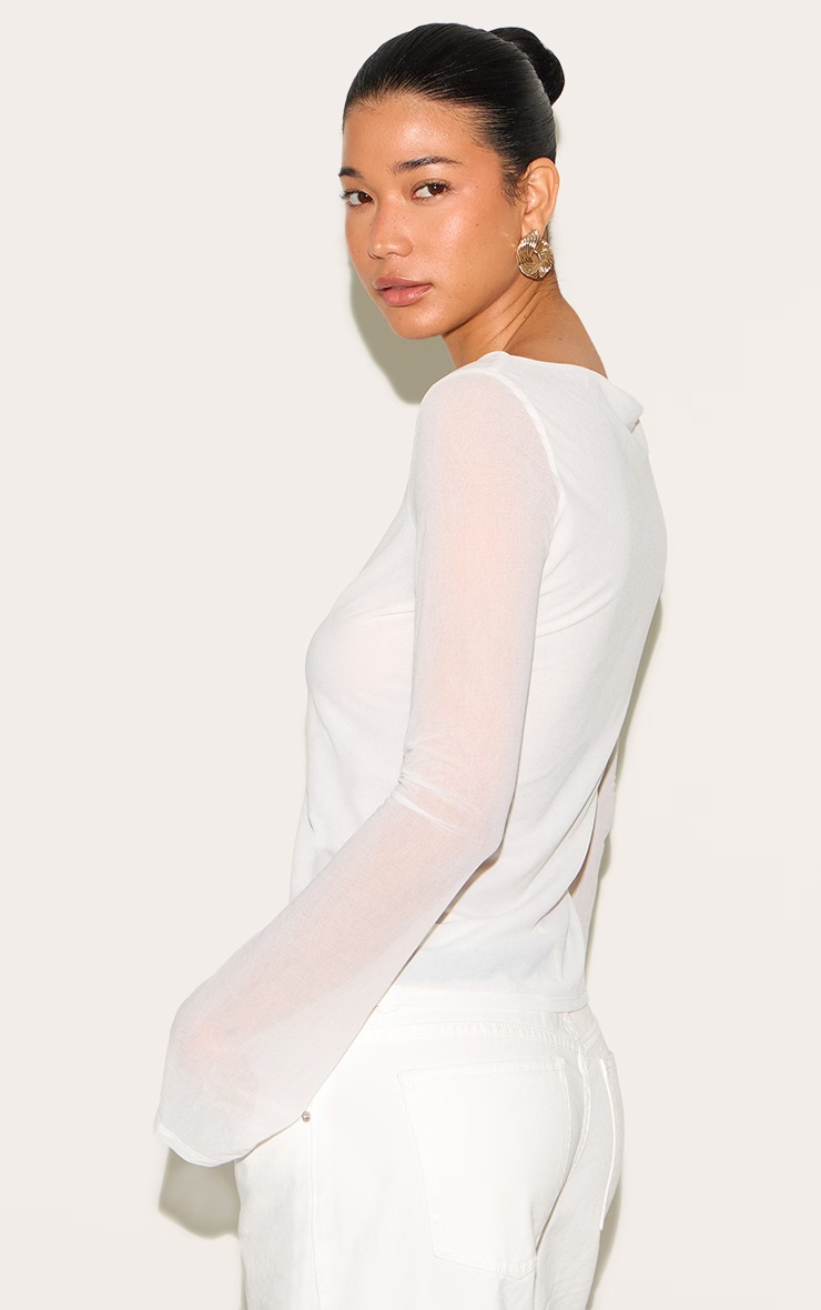 Ivory Stretch Chiffon Loose Fit Flared Long Sleeve Top 2 Ivory Stretch Chiffon Loose Fit Flared Long Sleeve Top