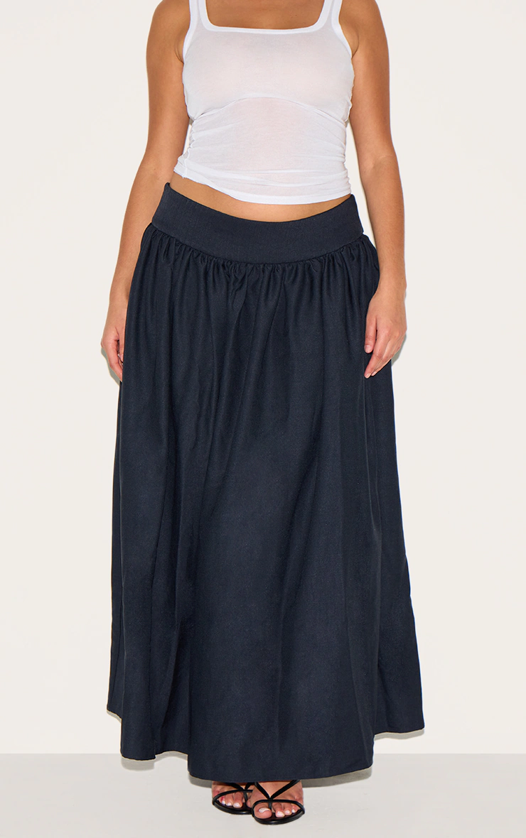 Plus Indigo Blue Wash Woven Drop Waist Rib Panel Maxi Skirt 2 Plus Indigo Blue Wash Woven Drop Waist Rib Panel Maxi Skirt