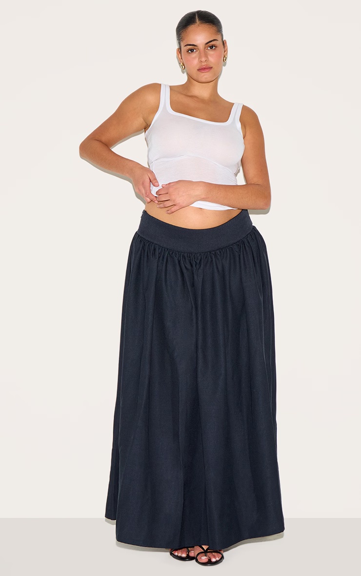Plus Indigo Blue Wash Woven Drop Waist Rib Panel Maxi Skirt 4 Plus Indigo Blue Wash Woven Drop Waist Rib Panel Maxi Skirt