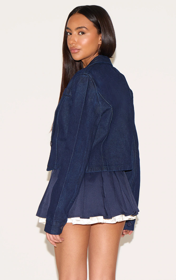 Petite Dark Indigo Cropped Cinched Waist Denim Blazer 2 Petite Dark Indigo Cropped Cinched Waist Denim Blazer