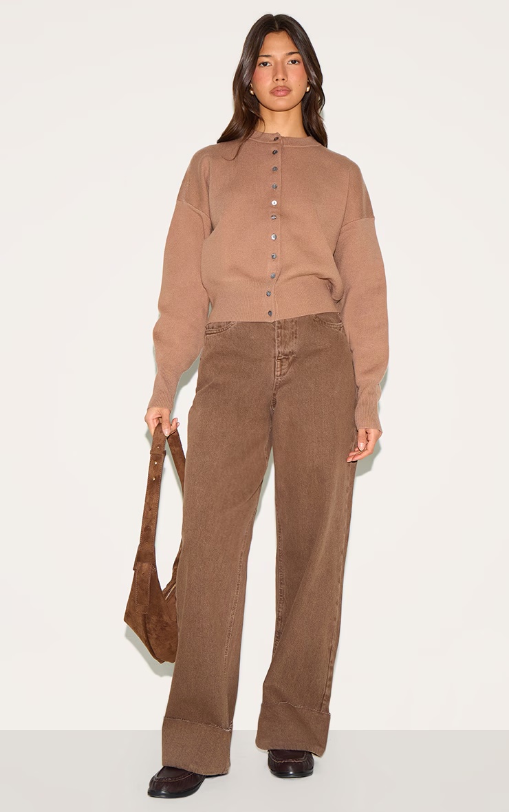 Washed Brown Turn Up Hem Jeans 2 Washed Brown Turn Up Hem Jeans