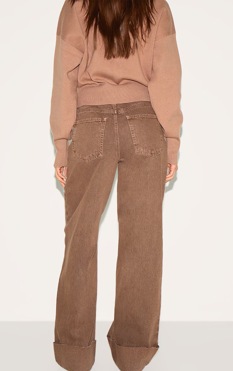 Washed Brown Turn Up Hem Jeans 3 Washed Brown Turn Up Hem Jeans