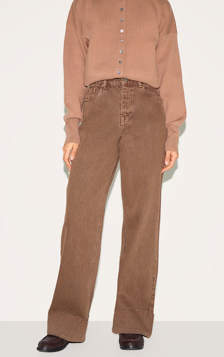 Washed Brown Turn Up Hem Jeans 4 Washed Brown Turn Up Hem Jeans