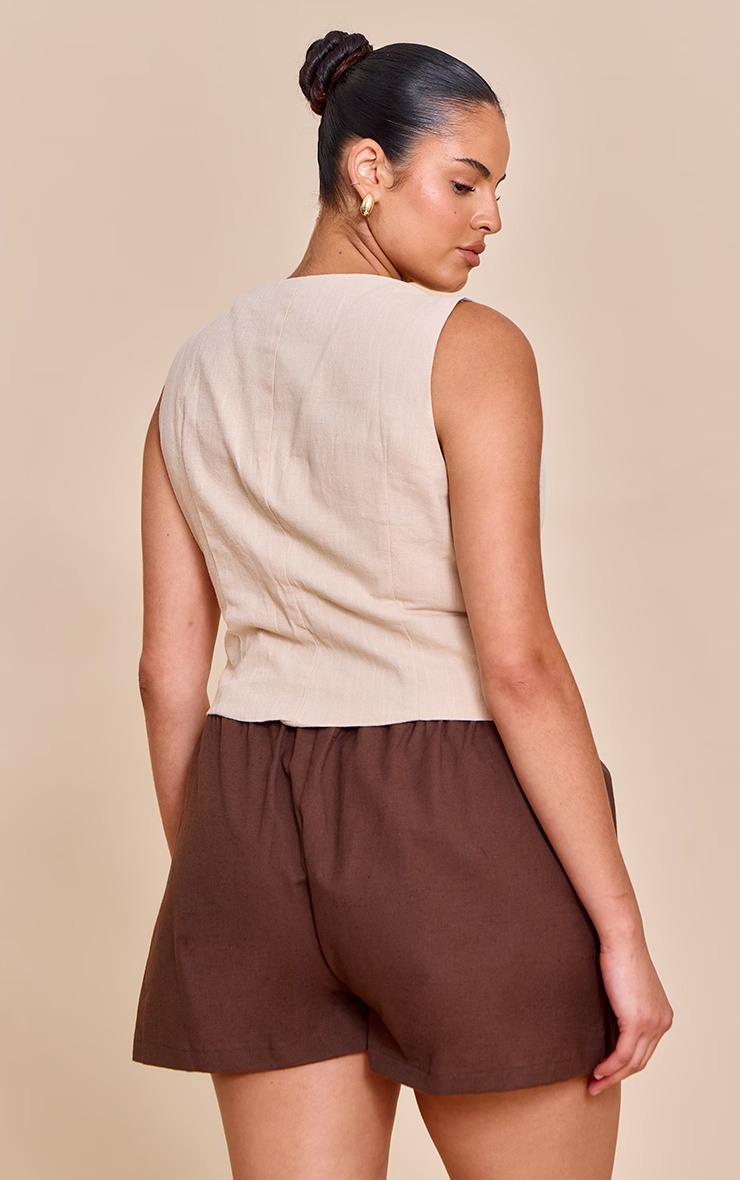 Plus Natural Premium Linen Asymmetric Button Up Waistcoat 2 Plus Natural Premium Linen Asymmetric Button Up Waistcoat