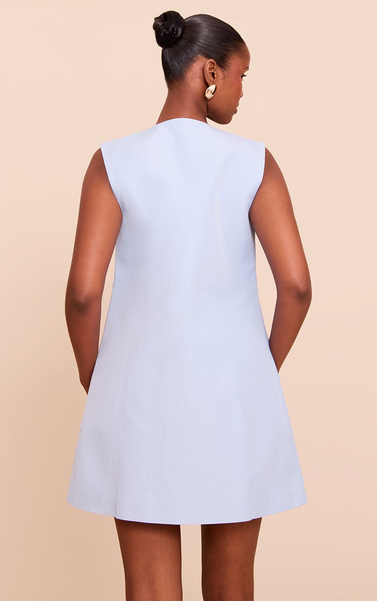 Light Blue Tailored Woven Button Down A Line Mini Dress 2 Light Blue Tailored Woven Button Down A Line Mini Dress