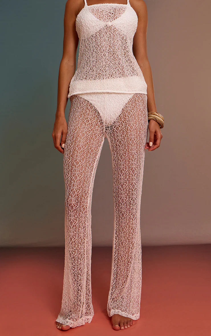 White Textured Knit Straight Leg Trousers 2 White Textured Knit Straight Leg Trousers