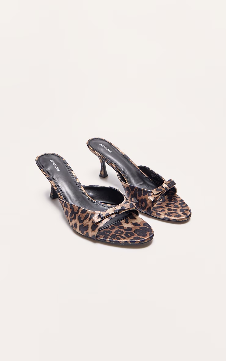 Leopard Bow Strap Low Heel Open Toe Mules 5 Leopard Bow Strap Low Heel Open Toe Mules