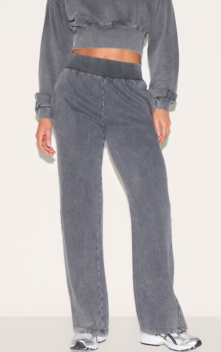 Tall Washed Charcoal High Waisted Wide Leg Joggers 1 Tall Washed Charcoal High Waisted Wide Leg Joggers