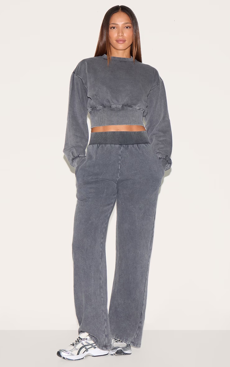 Tall Washed Charcoal High Waisted Wide Leg Joggers 5 Tall Washed Charcoal High Waisted Wide Leg Joggers