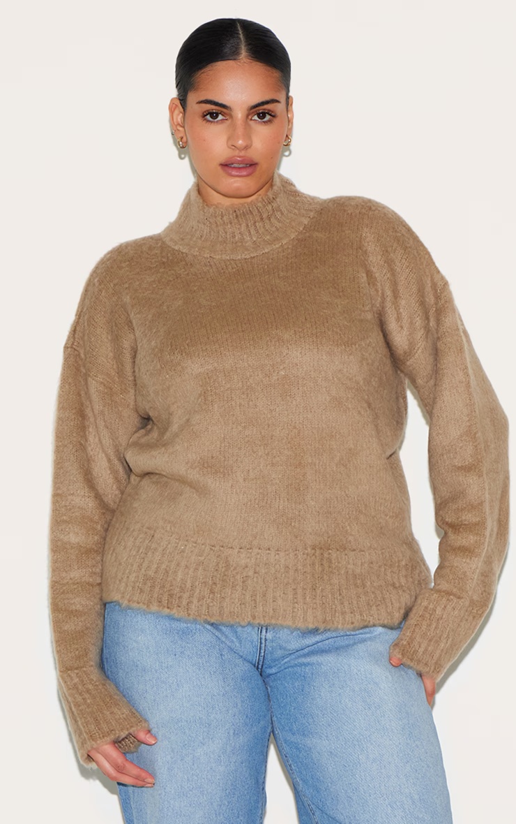 Plus Stone High Neck Eyelash Knit Jumper