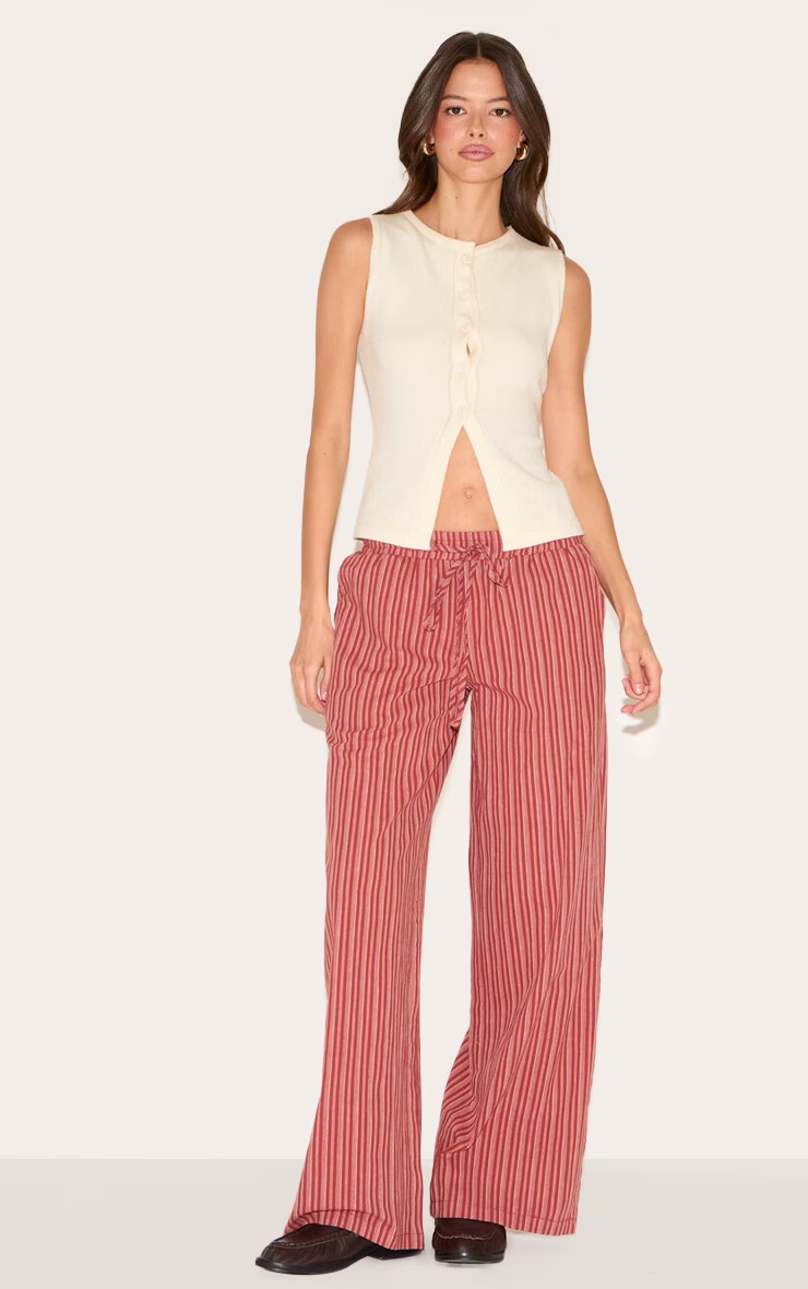 Burnt Orange Pinstripe Cotton High Waisted Wide Leg Trousers