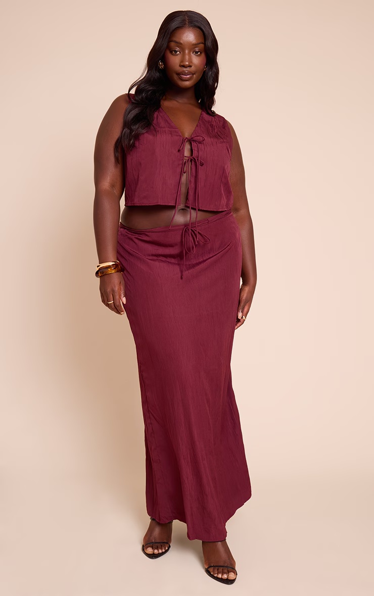 Plus Plum Textured Tie Waist Detail Maxi Skirt 1 Plus Plum Textured Tie Waist Detail Maxi Skirt