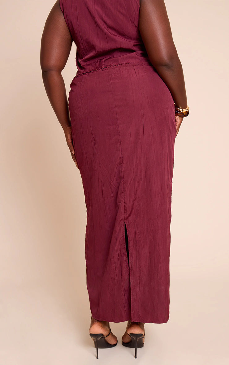 Plus Plum Textured Tie Waist Detail Maxi Skirt 3 Plus Plum Textured Tie Waist Detail Maxi Skirt