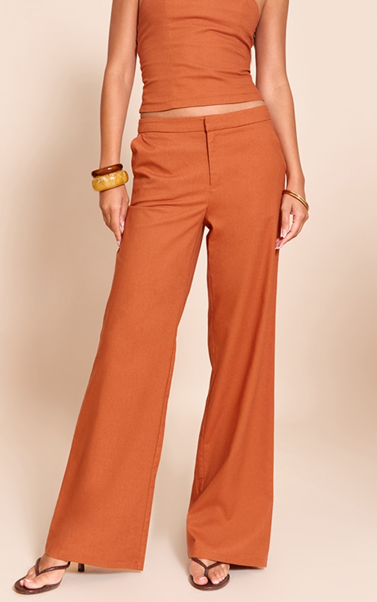 Rust Woven Mid Rise Wide Leg Trousers 2 Rust Woven Mid Rise Wide Leg Trousers