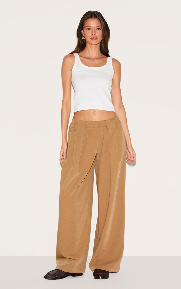 Taupe Stretch Waistband Detail Tailored Trousers 2 Taupe Stretch Waistband Detail Tailored Trousers
