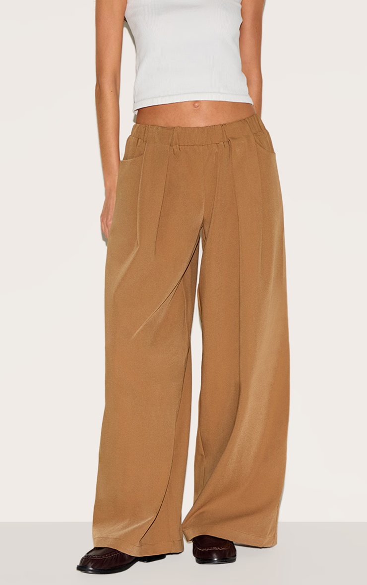 Taupe Stretch Waistband Detail Tailored Trousers 4 Taupe Stretch Waistband Detail Tailored Trousers