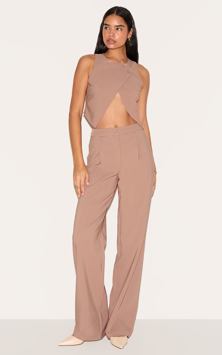 Tall Taupe Mid Rise Straight Leg Trousers
