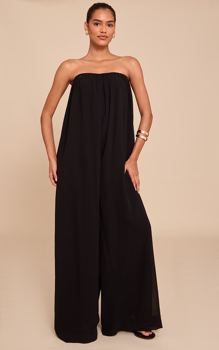 Black Chiffon Bandeau Puffball Jumpsuit