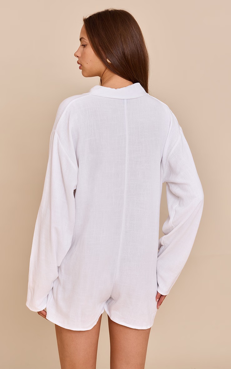White Linen Look Floaty Shirt Detail Playsuit 5 White Linen Look Floaty Shirt Detail Playsuit