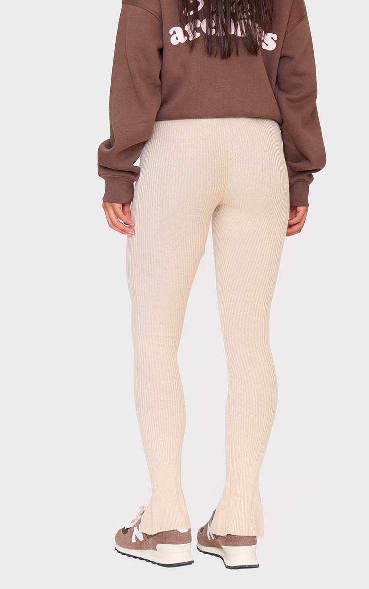 Oatmeal Knitted Split Hem Flare Trousers 3 Oatmeal Knitted Split Hem Flare Trousers