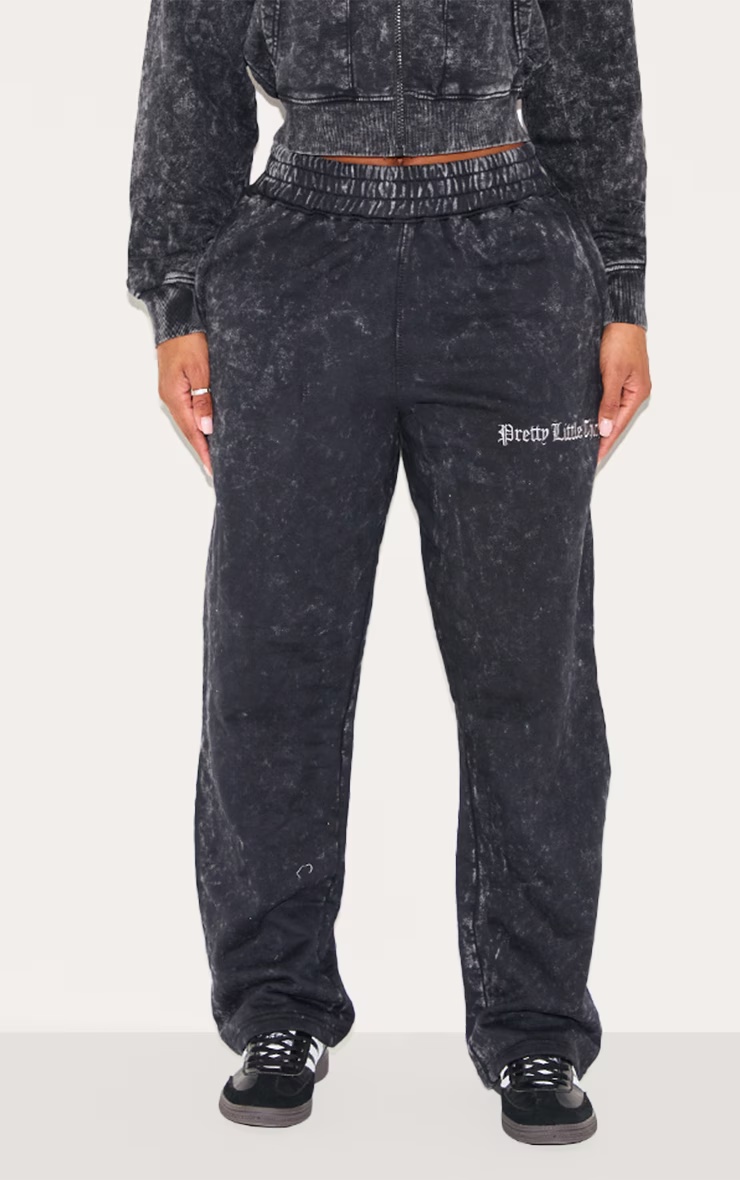 PRETTYLITTLETHING Shape Charcoal Grey Printed High Waist Wide Leg Joggers