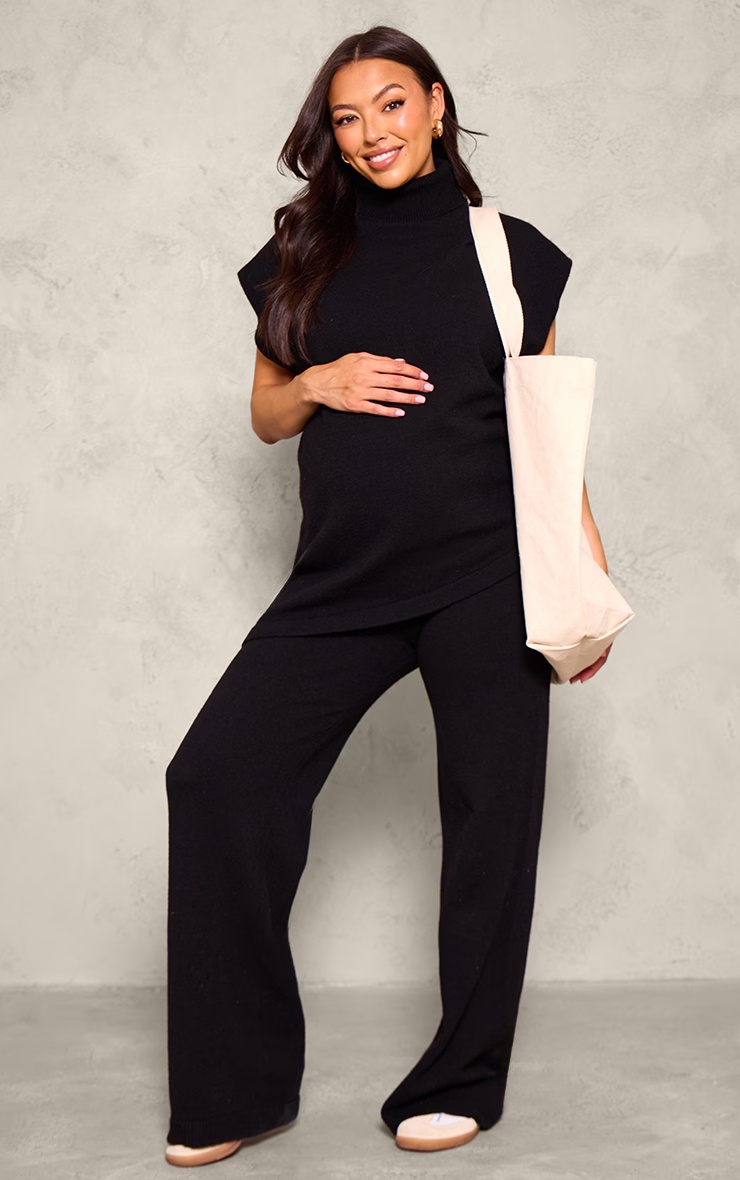 Maternity Black Knit Wide Leg Trousers