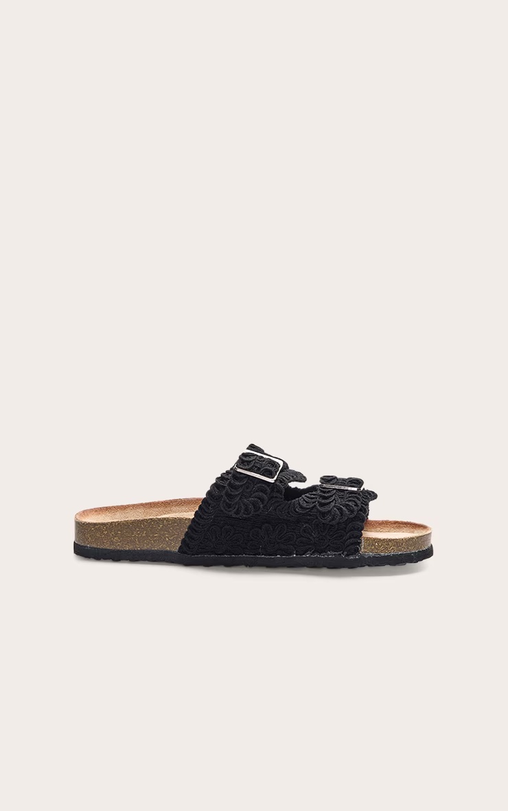Black Crochet Knit Footbed Sandals 2 Black Crochet Knit Footbed Sandals