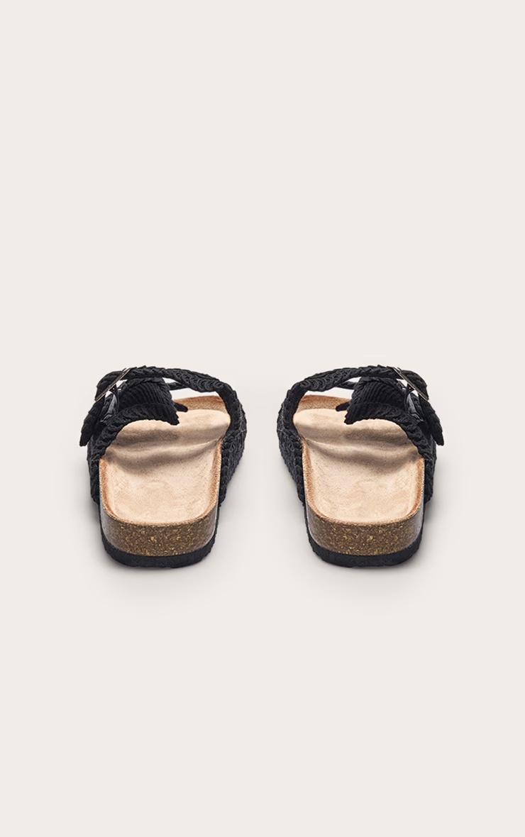 Black Crochet Knit Footbed Sandals 3 Black Crochet Knit Footbed Sandals
