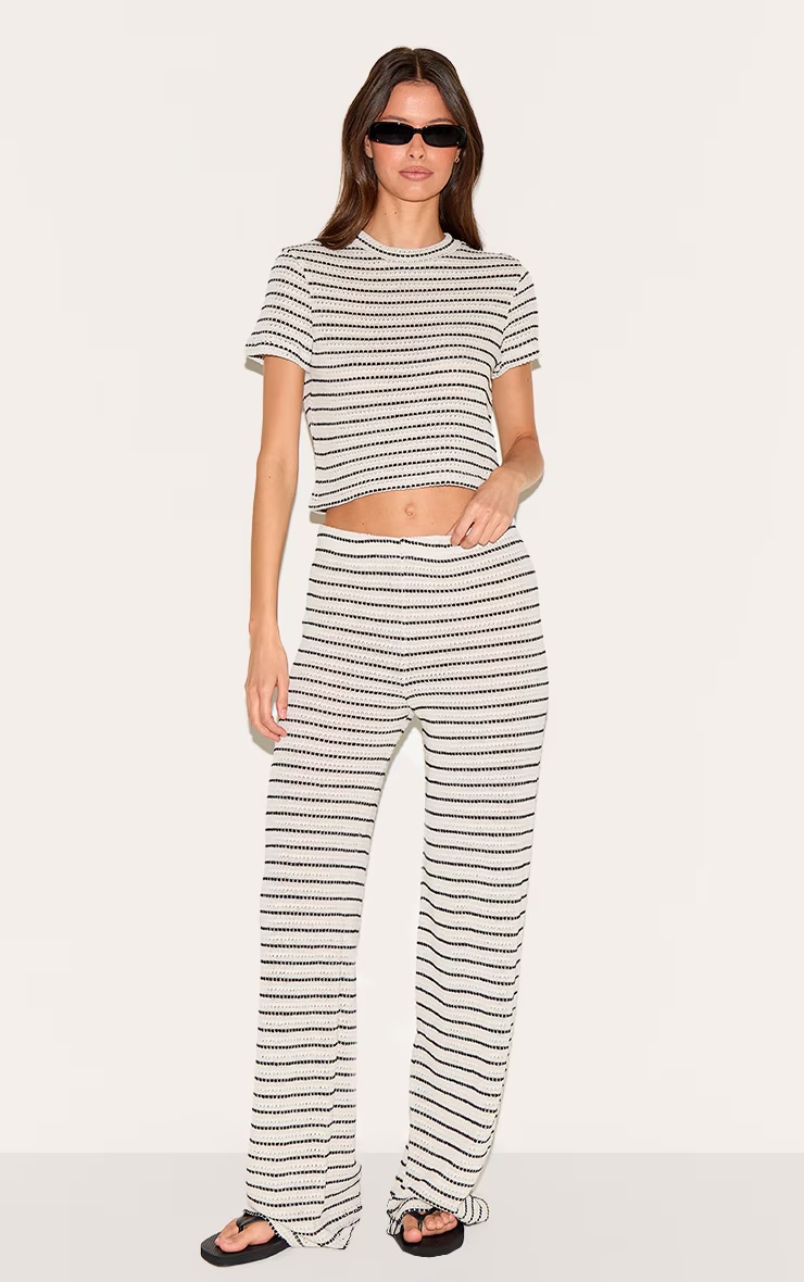 Black Striped Textured Casual Trousers 1 Black Striped Textured Casual Trousers