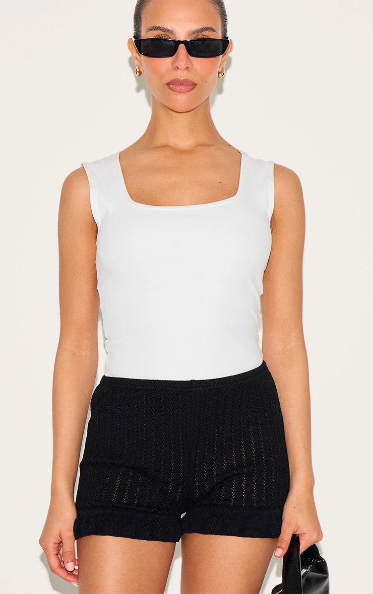 Petite Black Knitted Frill Mini Shorts 2 Petite Black Knitted Frill Mini Shorts