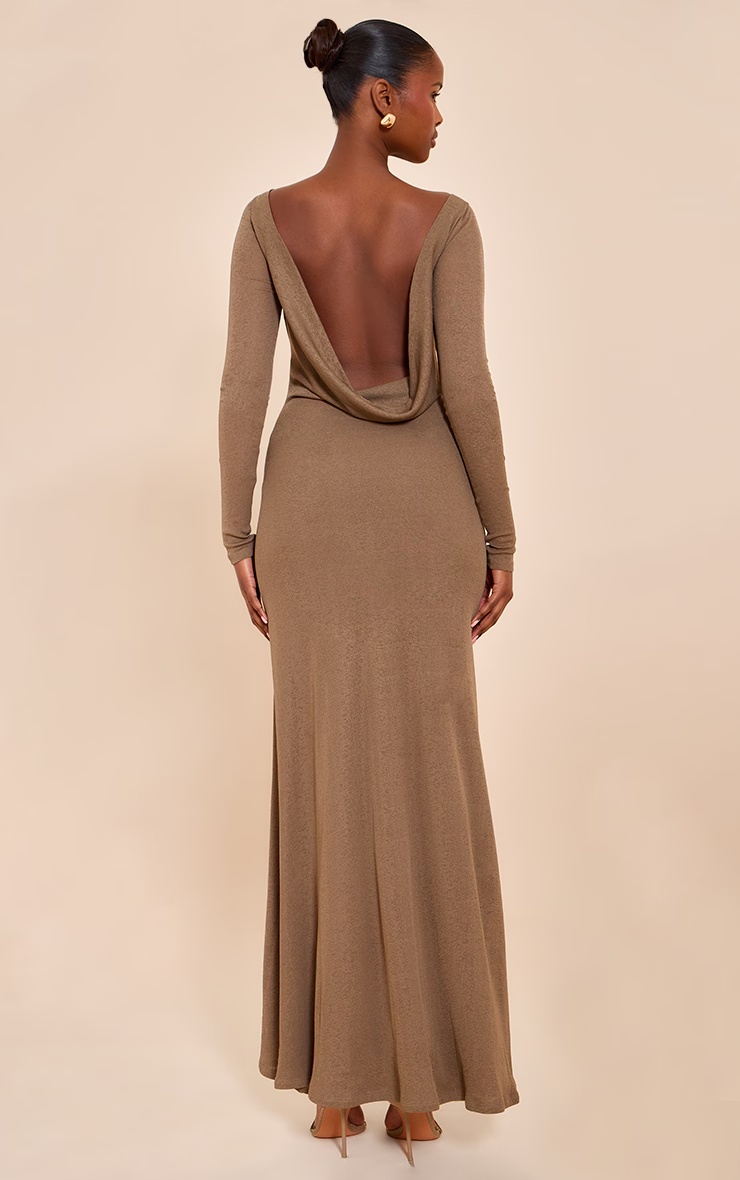 Chocolate Double Layer Onion Skin Cowl Back Maxi Dress 4 Chocolate Double Layer Onion Skin Cowl Back Maxi Dress
