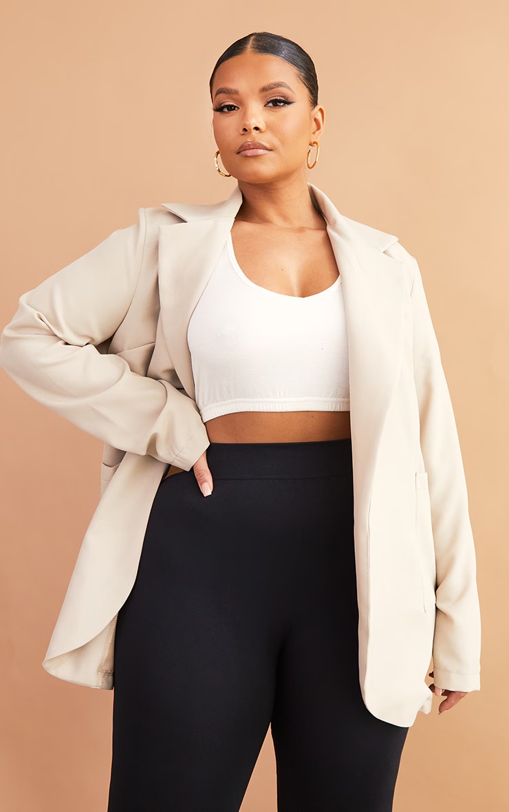 Plus Stone Basic Single Breasted Oversized Blazer 3 Plus Stone Basic Single Breasted Oversized Blazer