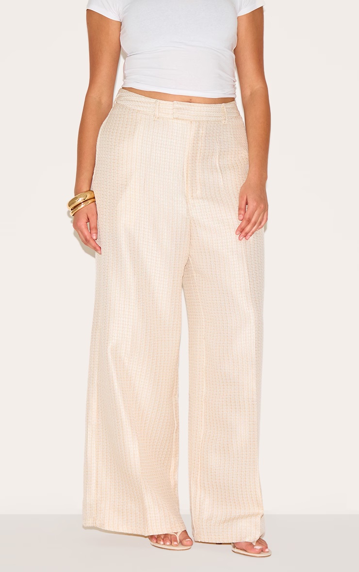 Plus Cream Textured Woven Tailored Trousers 1 Plus Cream Textured Woven Tailored Trousers
