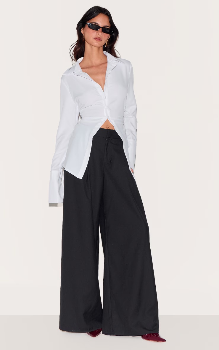 White Asymmetric Cinched Deep Cuff Shirt 3 White Asymmetric Cinched Deep Cuff Shirt
