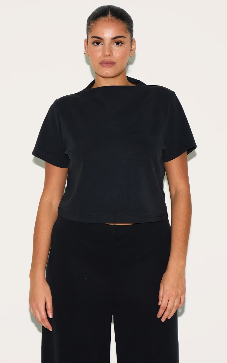 Plus Black Cap Sleeve Modal Crop Top 1 Plus Black Cap Sleeve Modal Crop Top