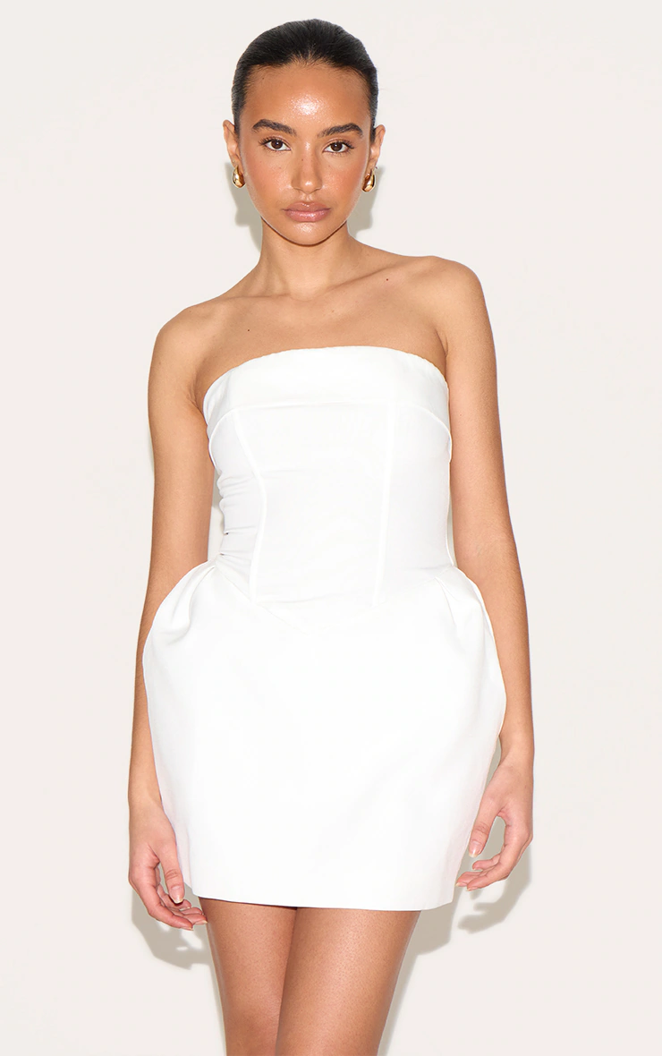Petite White Bandeau Woven Mini Dress 1 Petite White Bandeau Woven Mini Dress