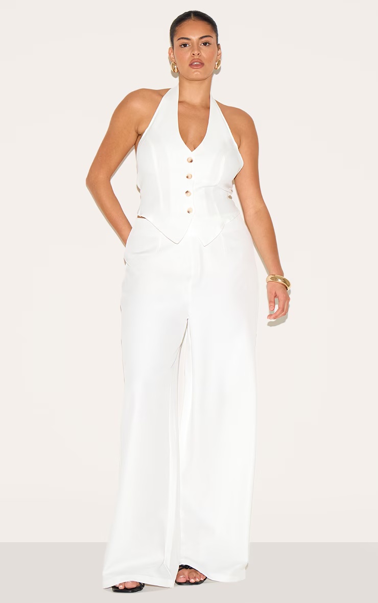 Plus Cream Tailored Woven Wide Leg Trousers 1 Plus Cream Tailored Woven Wide Leg Trousers