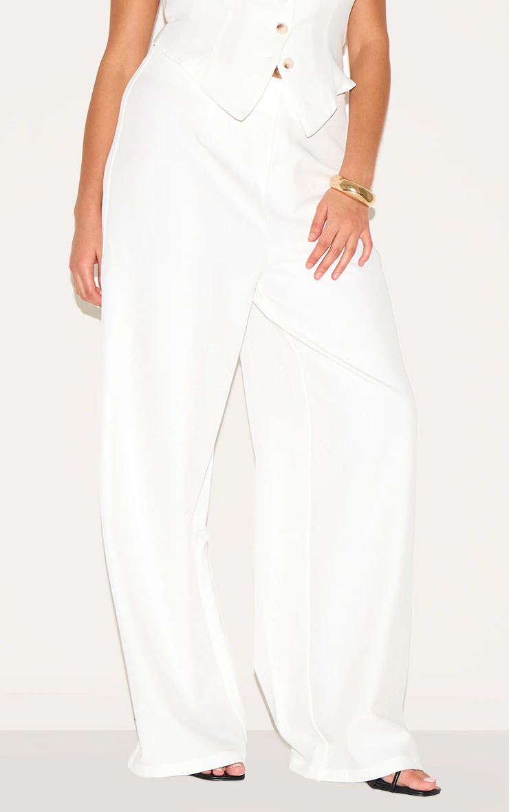 Plus Cream Tailored Woven Wide Leg Trousers 2 Plus Cream Tailored Woven Wide Leg Trousers