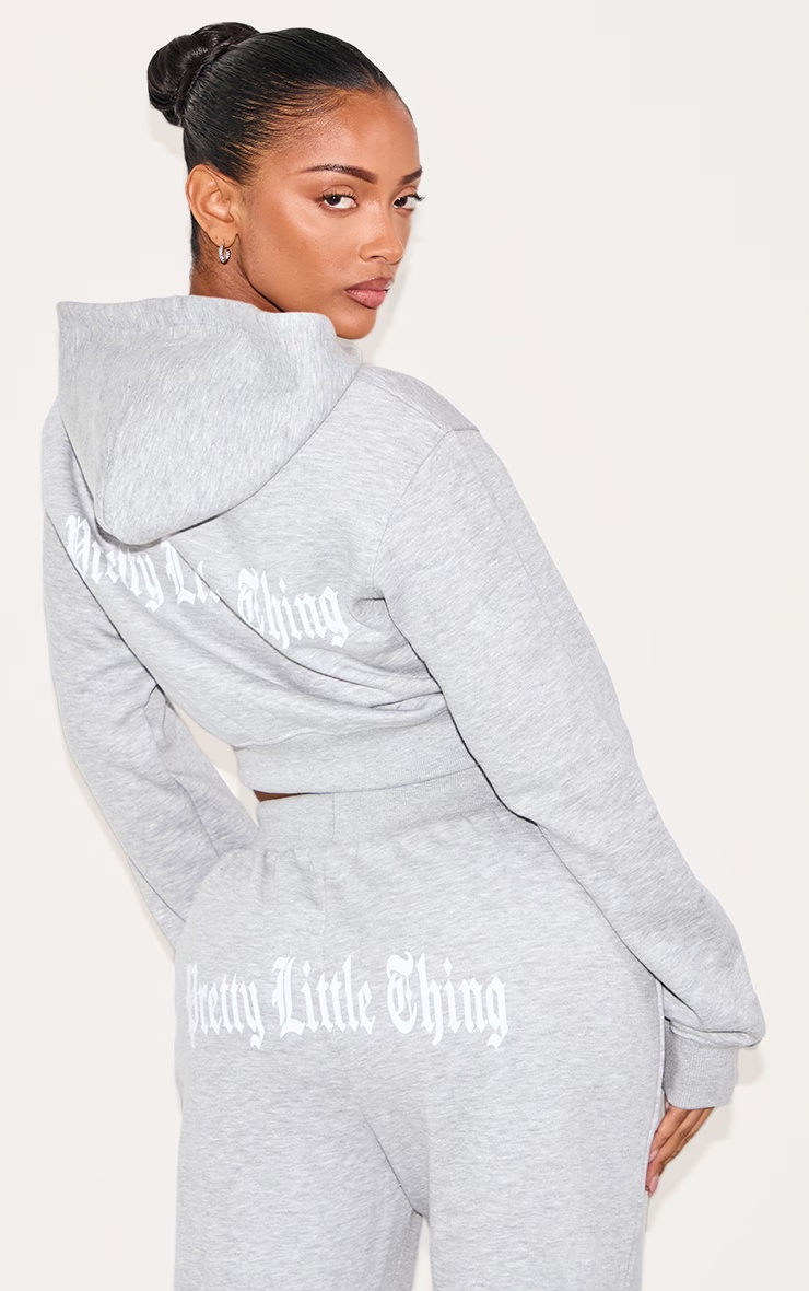 PRETTYLITTLETHING Shape Grey Marl Printed Back Cinched Waist Cropped Hoodie 2 PRETTYLITTLETHING Shape Grey Marl Printed Back Cinched Waist Cropped Hoodie