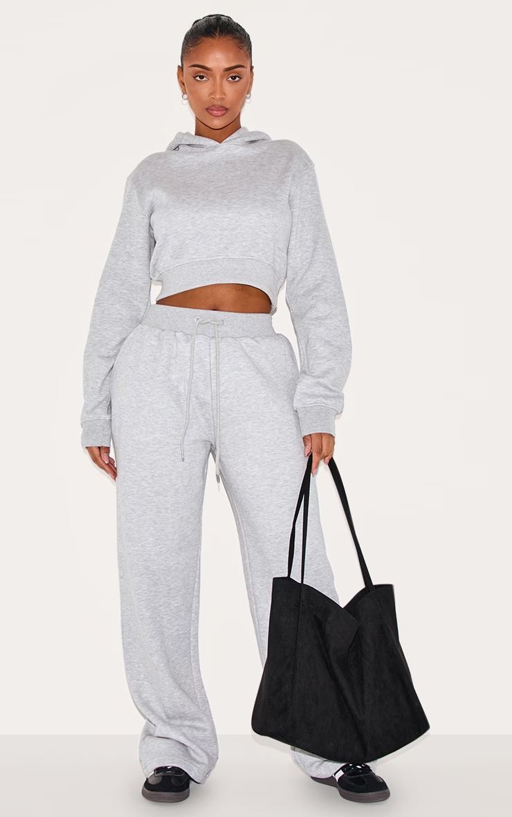 PRETTYLITTLETHING Shape Grey Marl Printed Back Cinched Waist Cropped Hoodie 3 PRETTYLITTLETHING Shape Grey Marl Printed Back Cinched Waist Cropped Hoodie