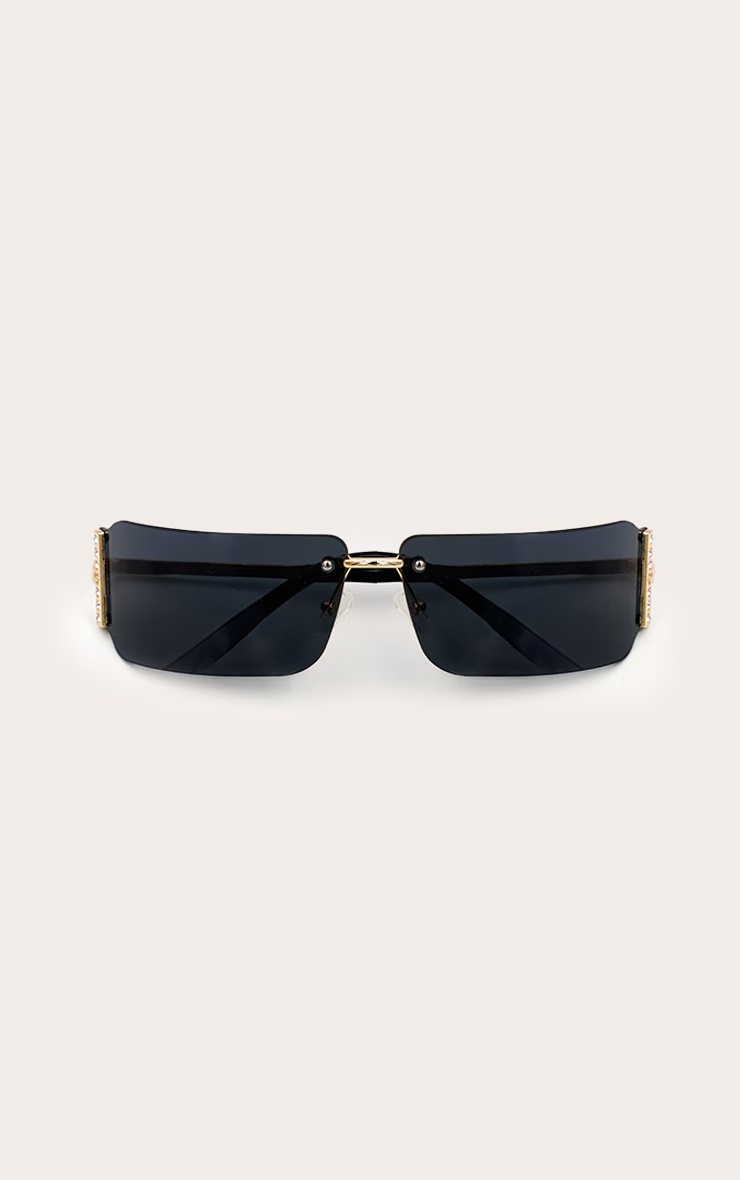 Black Square Diamante Side Wrap Round Sunglasses 5 Black Square Diamante Side Wrap Round Sunglasses