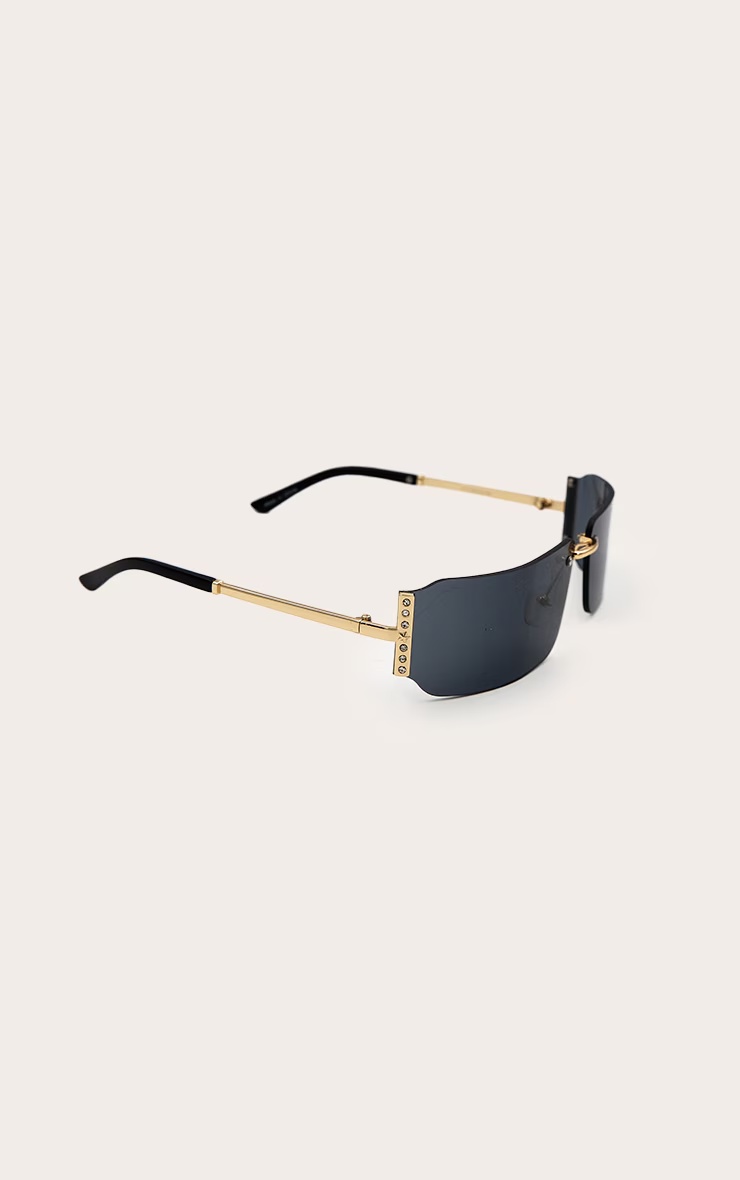 Black Square Diamante Side Wrap Round Sunglasses 6 Black Square Diamante Side Wrap Round Sunglasses