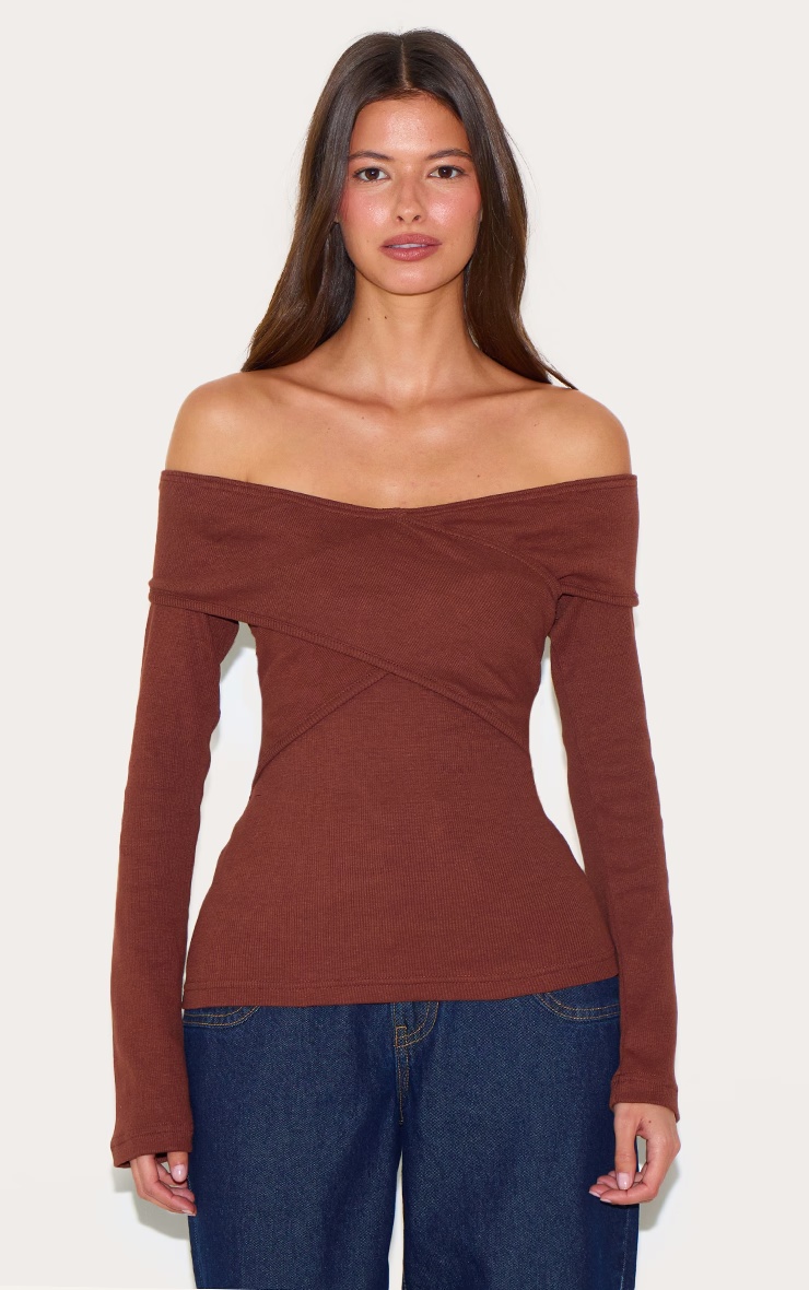 Chocolate Cross Over Bardot Long Top