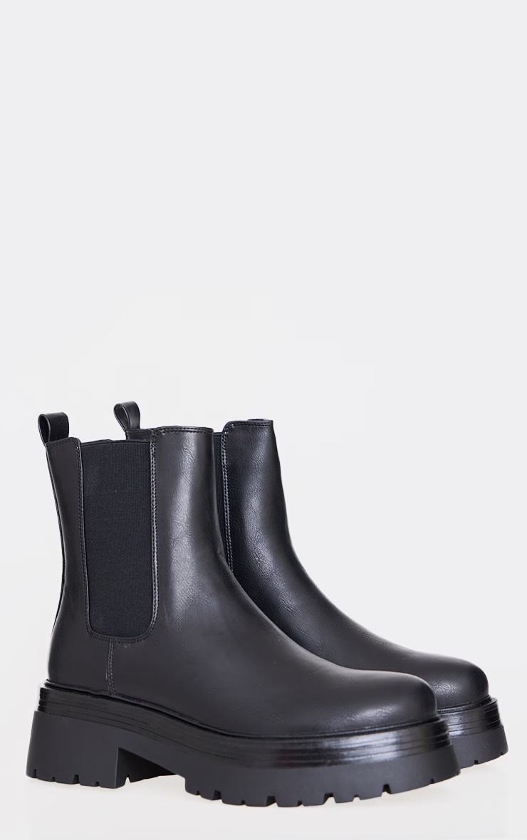 Black Round Toe Chunky Sole Elastic Chelsea Boots 3 Black Round Toe Chunky Sole Elastic Chelsea Boots