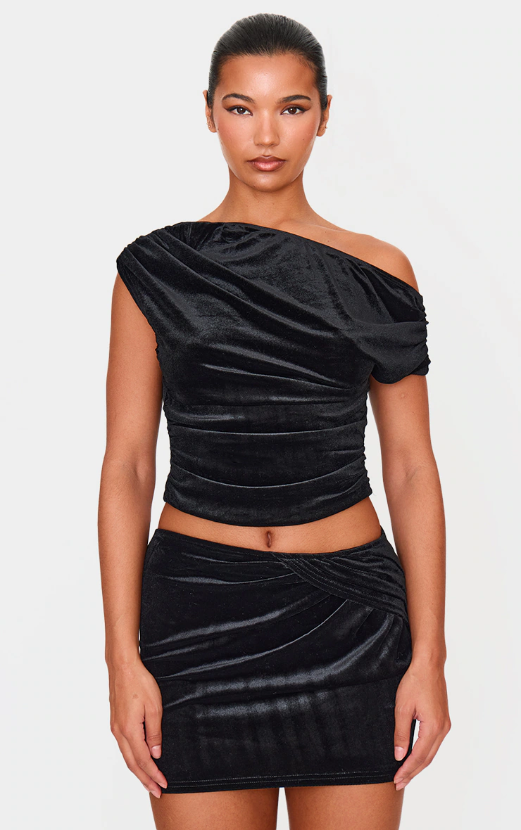 Black Velvet Ruched Detail Top 4 Black Velvet Ruched Detail Top