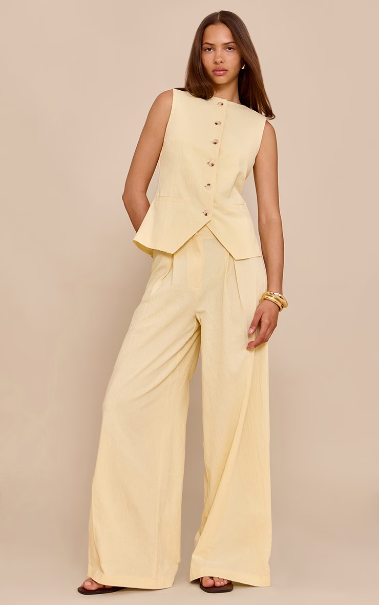Butter Yellow Linen Look Wide Leg Pleated Trousers 4 Butter Yellow Linen Look Wide Leg Pleated Trousers